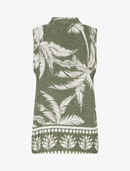Blouse droite sans manche imprimé tropical - Kaki - 2