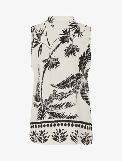 Blouse droite sans manche imprimé tropical - Écru - 2