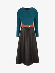 Robe patineuse bimatière - Bleu canard - 1