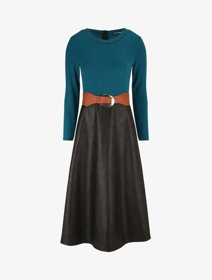 Robe patineuse bimatière - Bleu canard - 1