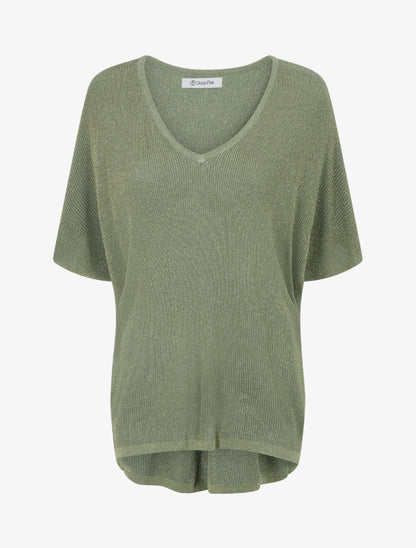 Top oversize en maille fine irisée - Kaki - 1