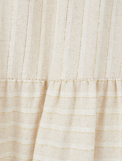 Jupe longue élastiquée à imprimé rayures irisées - Beige/or - 3
