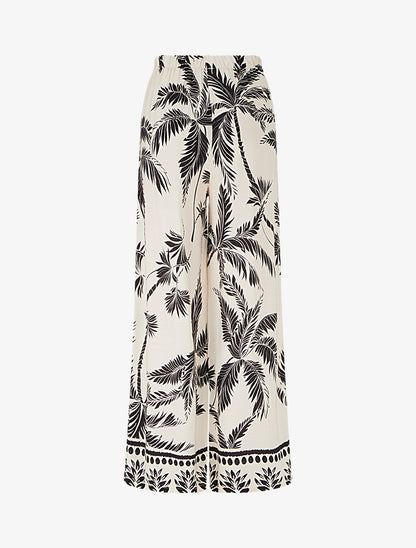 Pantalon élastiqué coupe droite imprimé tropical - Noir - 2