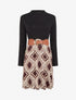 Robe évasée bi-matière imprimé fantaisie - Marron - 1