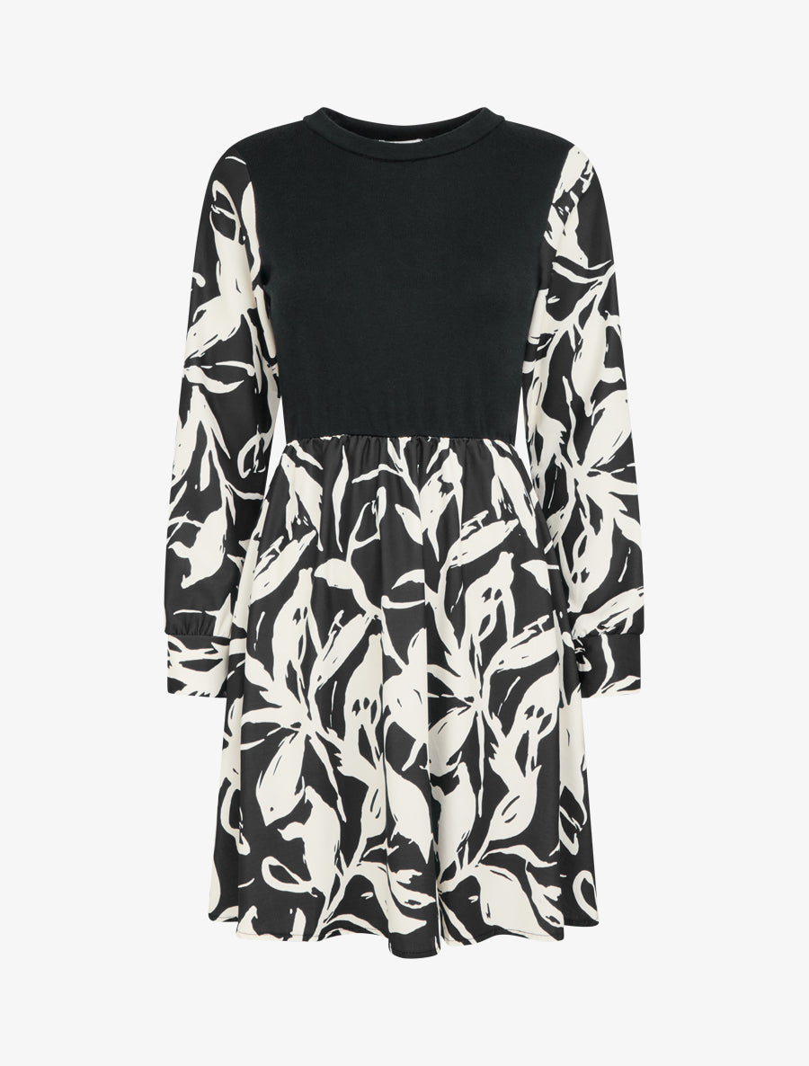 Robe mi-longue patineuse imprimé végétal - Noir - 1