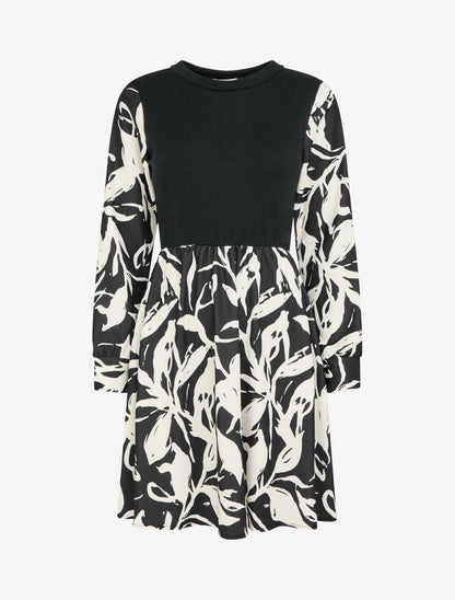Robe mi-longue patineuse imprimé végétal - Noir - 1