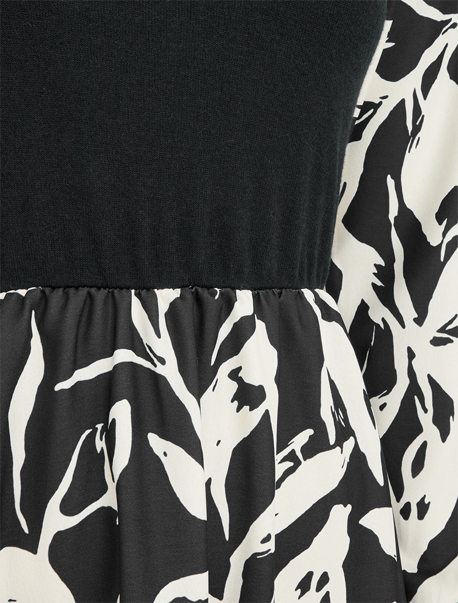 Robe mi-longue patineuse imprimé végétal - Noir - 3