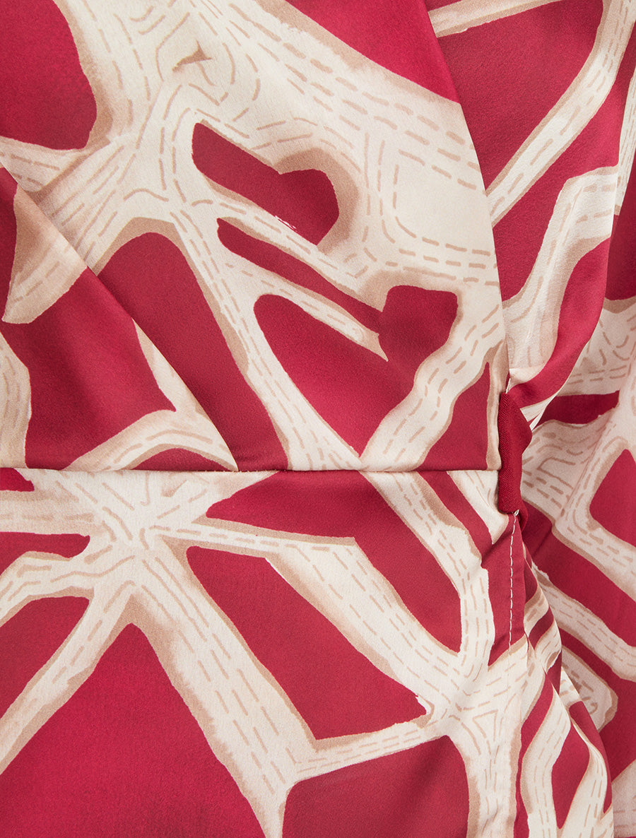 Top cache-coeur satiné imprimé graphique - Rouge framboise - 3