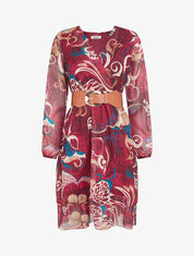 Robe patineuse en voile imprimé fantaisie - Bordeaux - 1