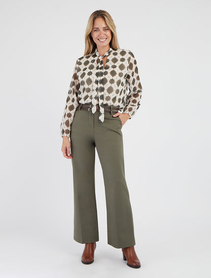 Top lavallière en voile imprimé graphique - Kaki - 8