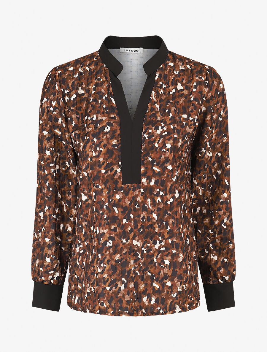 Blouse fluide à imprimé abstrait - Marron - 1