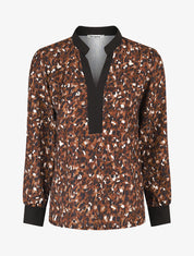 Blouse fluide à imprimé abstrait - Marron - 1