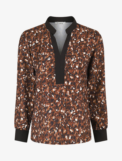 Blouse fluide à imprimé abstrait - Marron - 1