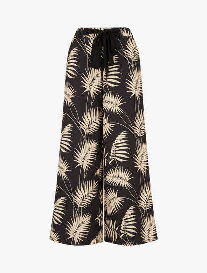 Pantalon ample et fluide imprimé feuilles - Noir - 1