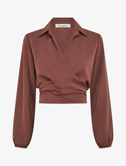 Crop-top cache-coeur uni et satiné - Marron - 1