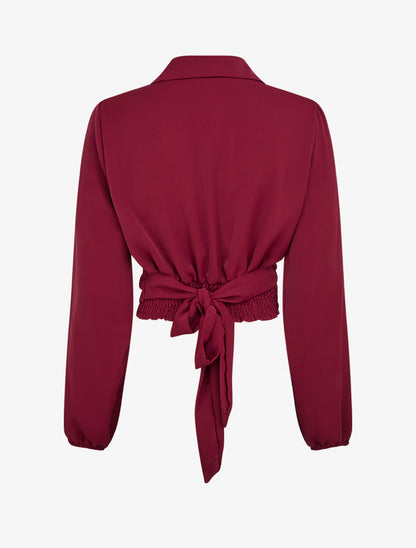 Effen en satijnen cache-coeur crop-top - Bordeaux