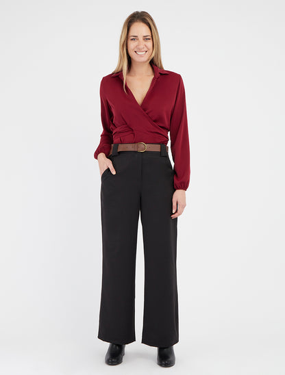 Effen en satijnen cache-coeur crop-top - Bordeaux