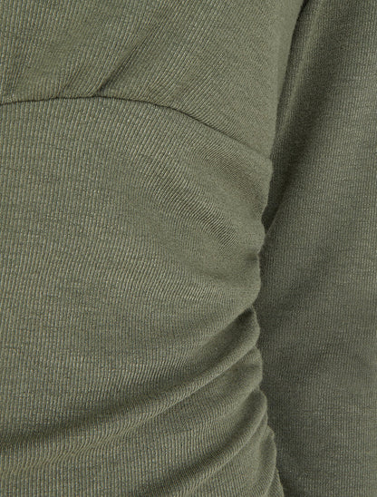 Pull fin uni à cotés froncés et pan décoratif - Kaki - 3
