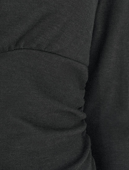 Pull fin uni à cotés froncés et pan décoratif - Noir - 3
