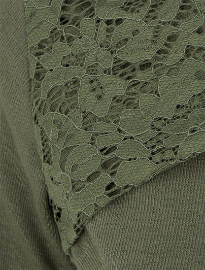 Pull à détail dentelle et empiècement métallique - Kaki - 3