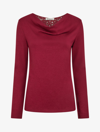 Trui met watervalhals en gehaakte achterkant - Bordeaux