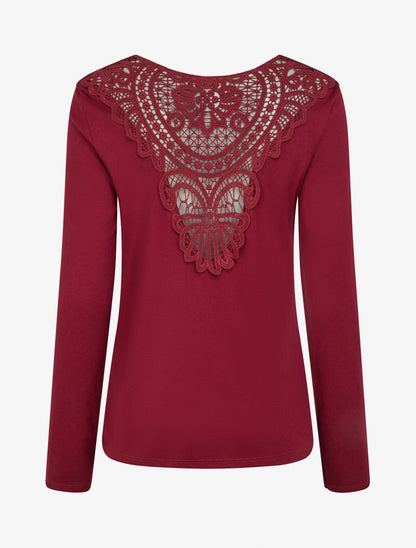 Trui met watervalhals en gehaakte achterkant - Bordeaux