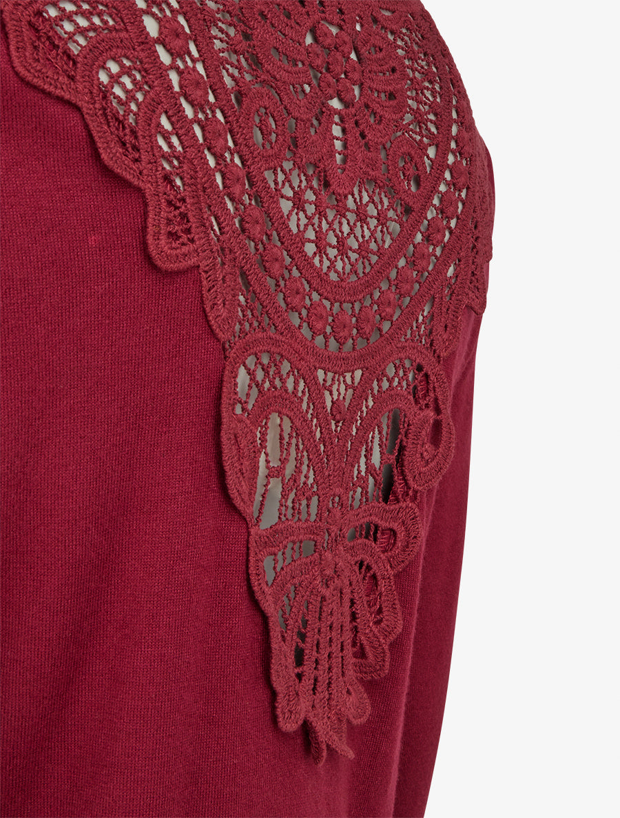 Trui met watervalhals en gehaakte achterkant - Bordeaux
