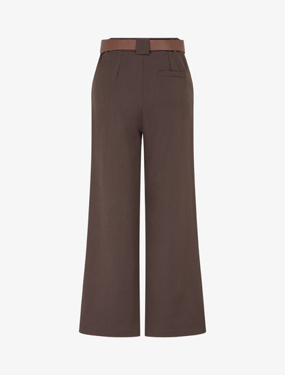 Pantalon droit uni taille haute - Marron - 2