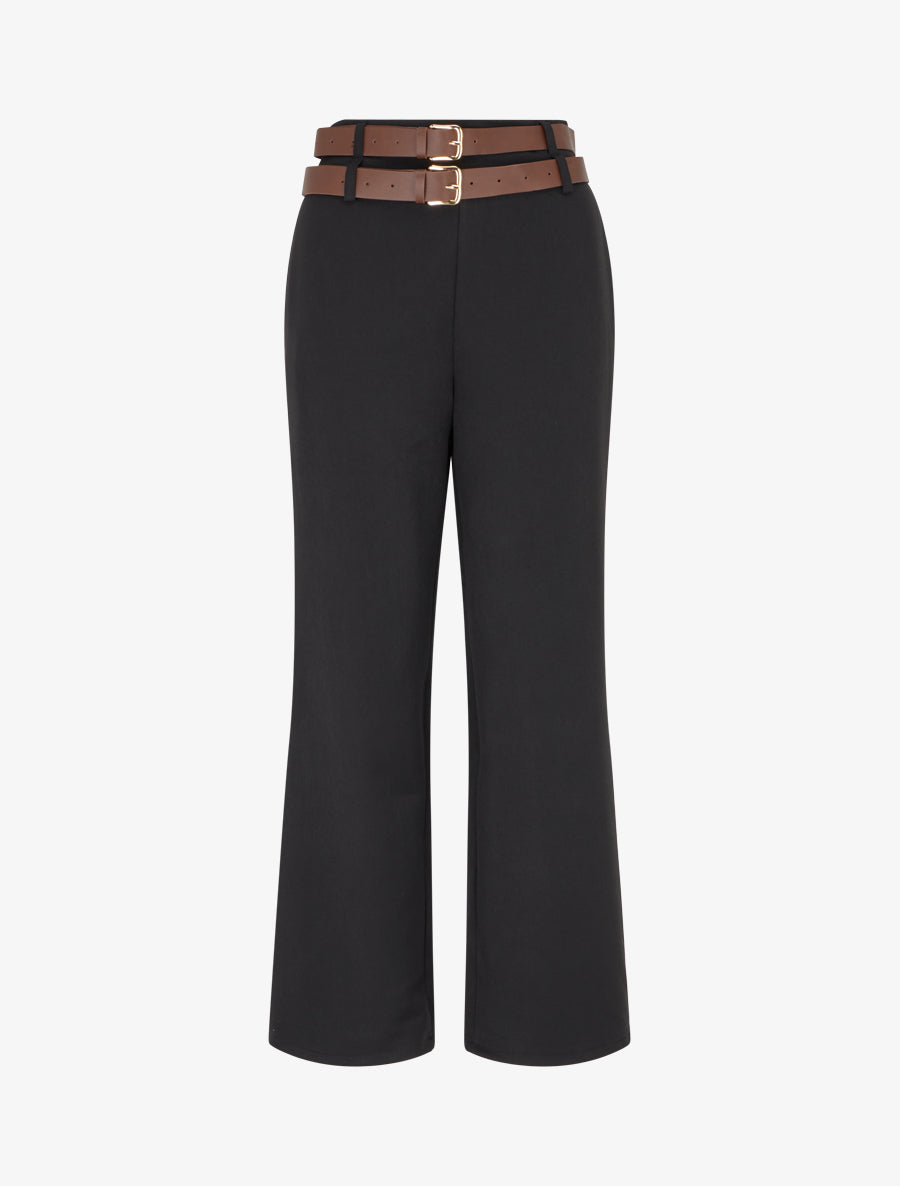 Pantalon droit à double ceintures - Noir - 1