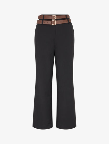 Pantalon droit à double ceintures - Noir - 1