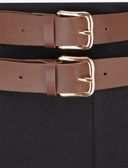 Pantalon droit à double ceintures - Noir - 3