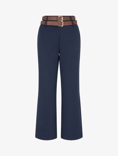 Pantalon droit à double ceintures - Marine - 1