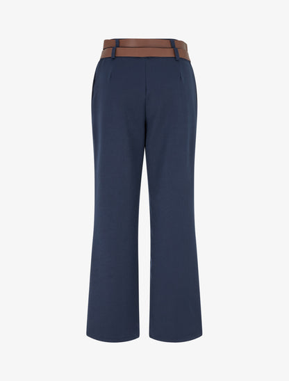 Pantalon droit à double ceintures - Marine - 2