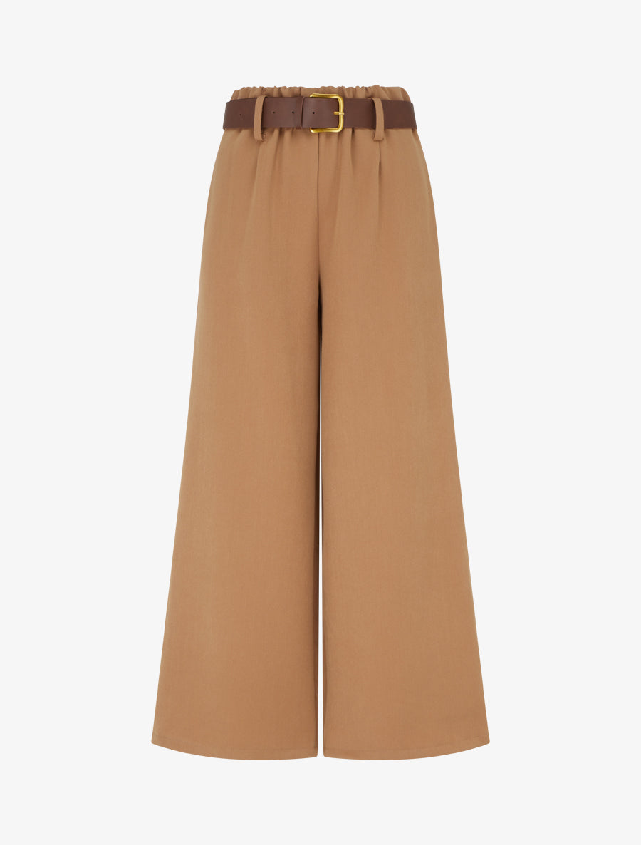 Pantalon élastiqué coupe ample - Camel - 1