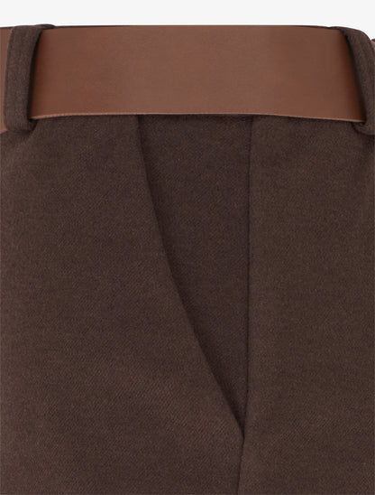 Short droit à revers et ceinture - Marron - 3