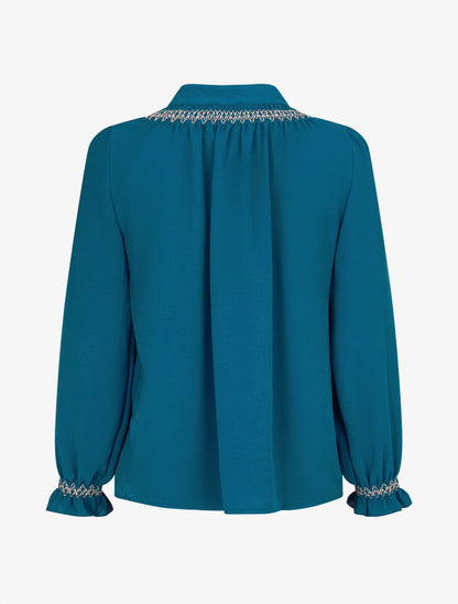 Blouse droite à détail brodé - Bleu canard - 2