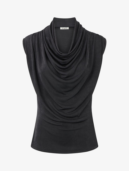 Top uni sans manches à col bénitier - Noir - 1