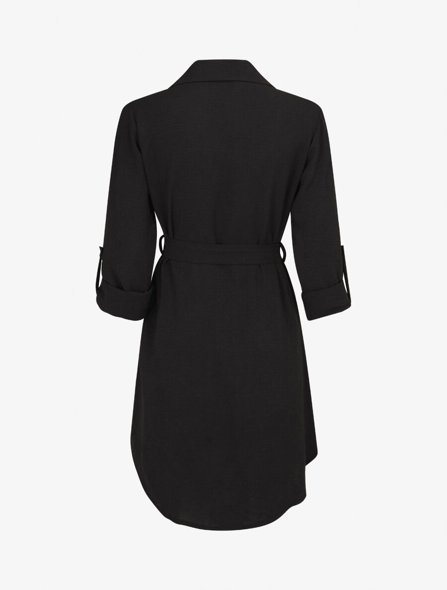 Robe chemise fluide et ceinturée - Noir - 2