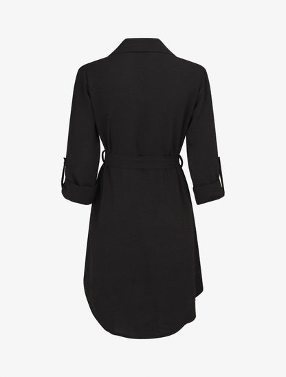 Robe chemise fluide et ceinturée - Noir - 2