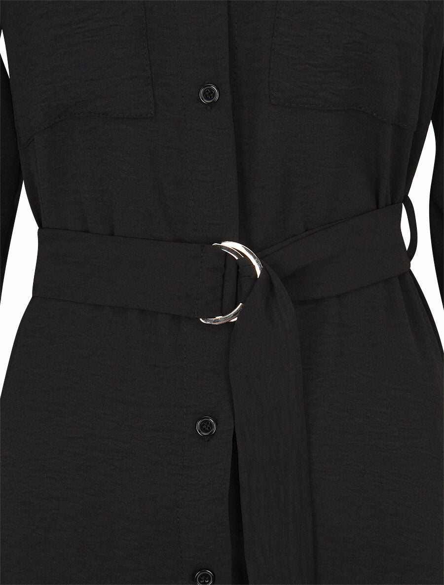 Robe chemise fluide et ceinturée - Noir - 3