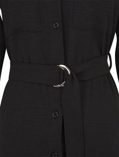 Robe chemise fluide et ceinturée - Noir - 3