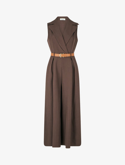 Combinaison ceinturée unie sans manches - Marron - 1