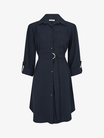 Robe chemise fluide et ceinturée - Marine - 1
