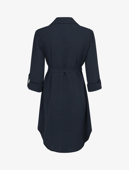 Robe chemise fluide et ceinturée - Marine - 2
