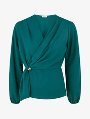Blouse unie à empiècement bijou - Vert sapin - 1