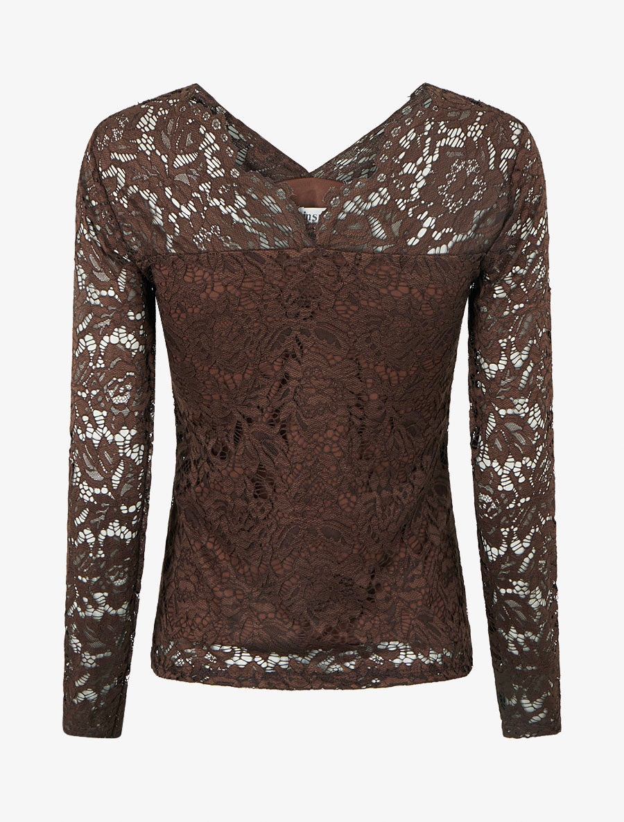 Top uni en dentelle - Marron - 2