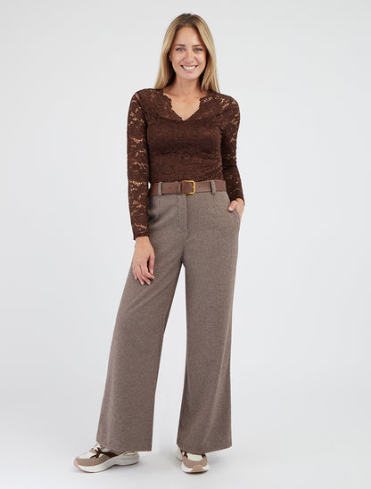 Effen kanten top - Bruin