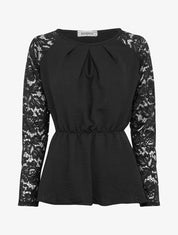 Top péplum à manches dentelle - Noir - 1