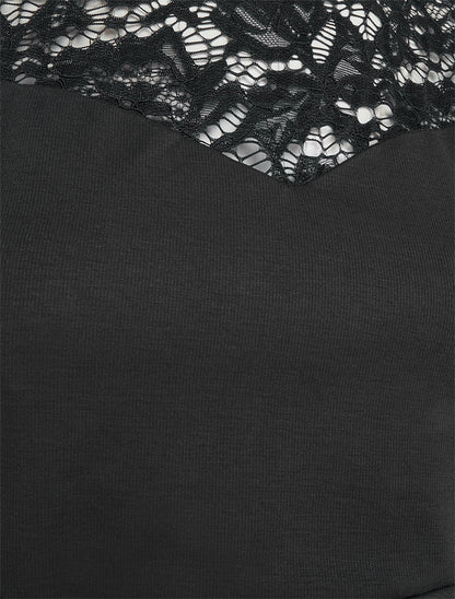 Robe sans manches à col en dentelle - Noir - 3