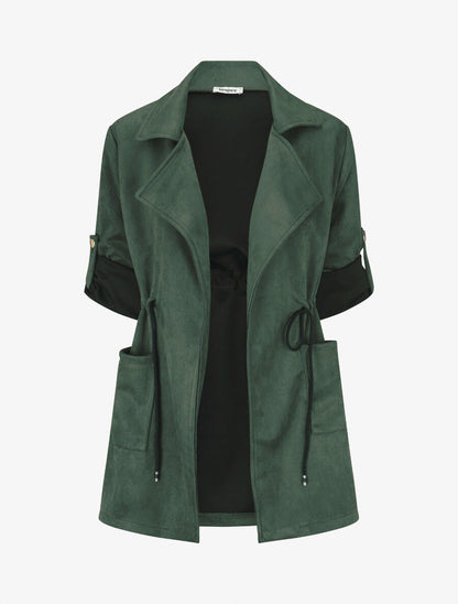 Veste longue en suédine - Vert sapin - 1